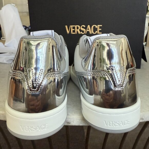 Versace Medusa White Leather Men's Sneaker Shoe, 1013377, Silver patent leather - Picture 12 of 13